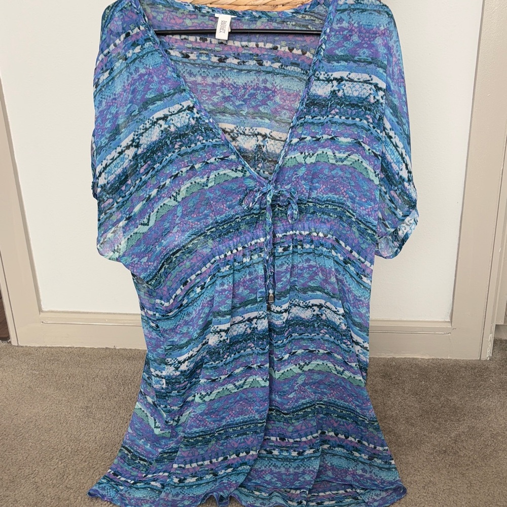 Badgley Mischka Blue and Purple Patterned Tunic Top/Cover up - Picture 1 of 6